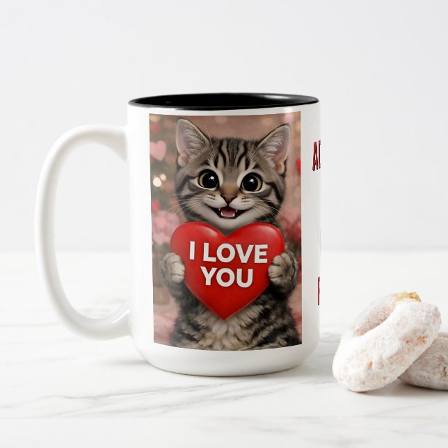 Caneca De Café Em Dois Tons Tinsel o Gatinho de Natal (Com Donut)