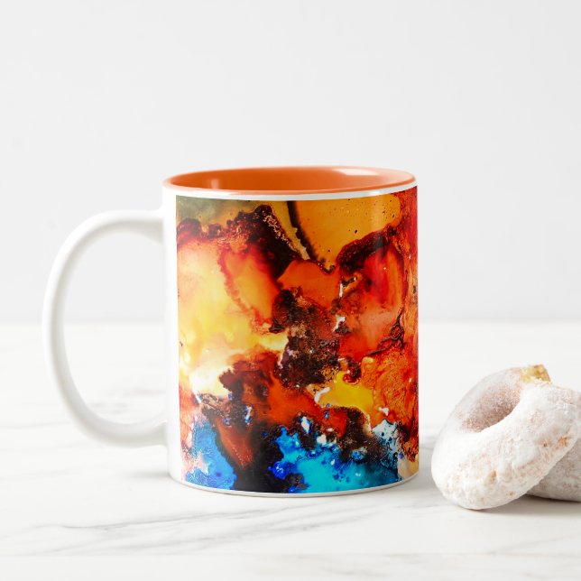 Caneca De Café Em Dois Tons Tinta laranja de abstrato (Com Donut)