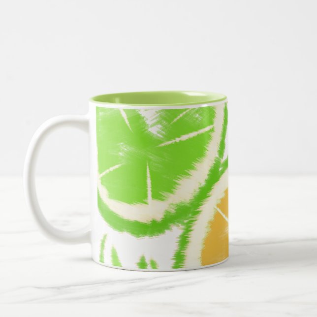 Caneca De Café Em Dois Tons Tinta Tie Dye Abstrata Limão Lima (Esquerda)