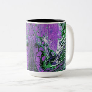 Caneca De Café Em Dois Tons Tintas de abstrato púrpura e verde
