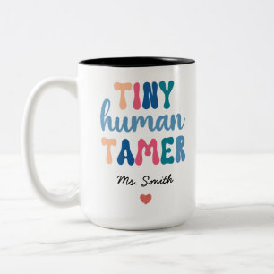 Caneca De Café Em Dois Tons Tiny Human Tamer   Nome Personalizado do Professor