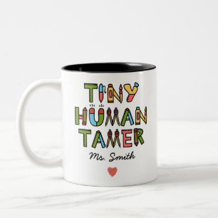 Caneca De Café Em Dois Tons Tiny Human Tamer   Nome Personalizado do Professor
