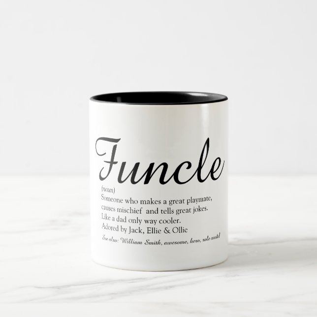 Caneca De Café Em Dois Tons Tio, Definição de Tio Script Preto e Branco (Centro)