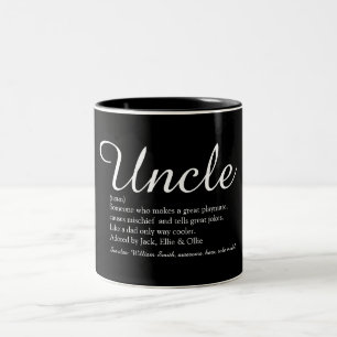 Caneca De Café Em Dois Tons Tio, Escrita de Definição de Funcho Preto e Branco