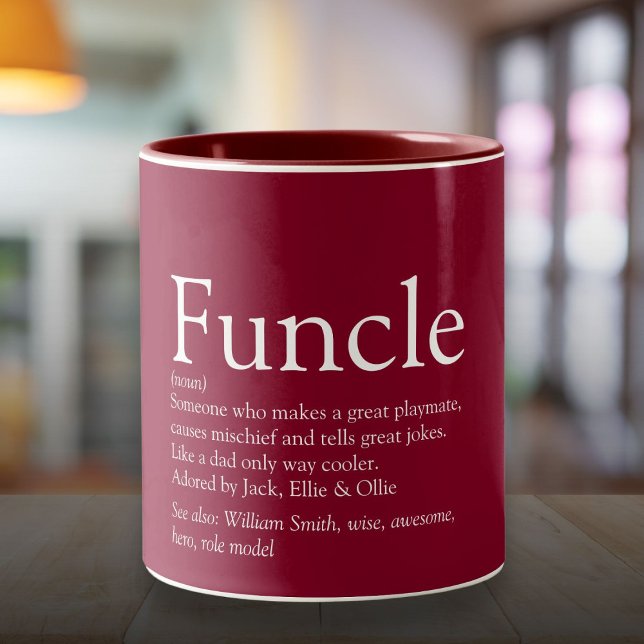Caneca De Café Em Dois Tons Tio Moderno da Definição de Fungo Favorito (Favorite Funcle Uncle Modern Definition Burgundy Two-Tone Coffee Mug)