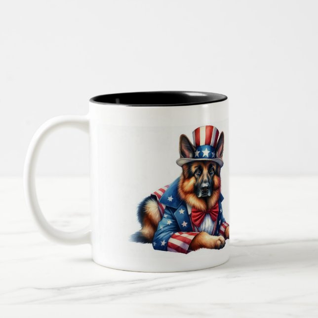 Caneca De Café Em Dois Tons Tio Patriótico Personalizado, Tio Sam German sheph (Esquerda)