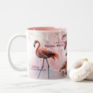 Caneca De Café Em Dois Tons Tipografia cor-de-rosa   do flamingo personalizado