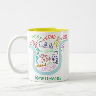 Caneca De Café Em Dois Tons Tipografia da palavra das vizinhanças de Nola do
