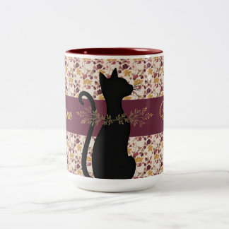 Caneca De Café Em Dois Tons Tipografia de Gatinho e Nome