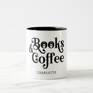 Caneca De Café Em Dois Tons Tipografia de Livros e Café Personalizada Preto e