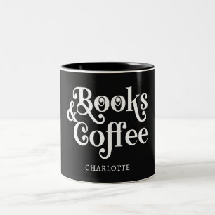 Caneca De Café Em Dois Tons Tipografia de Livros e Café Personalizada Preto e