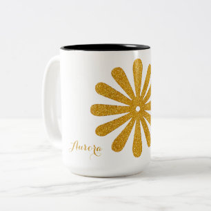 Caneca De Café Em Dois Tons Tipografia Floral Brilhante Dourada de Luxo