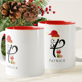 Caneca De Café Em Dois Tons Tipografia Inicial Moderna Nome Letra P Natal