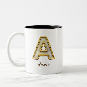 Caneca De Café Em Dois Tons Tipografia Inicial Personalizada A Monograma Doura