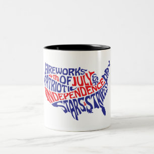 Caneca De Café Em Dois Tons Tipografia Patriótica Mapa EUA