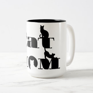Caneca De Café Em Dois Tons Tipografia Silhueta de Mãe de Gato