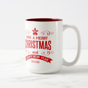 Caneca De Café Em Dois Tons Tipografia vermelha do feliz ano novo do Feliz