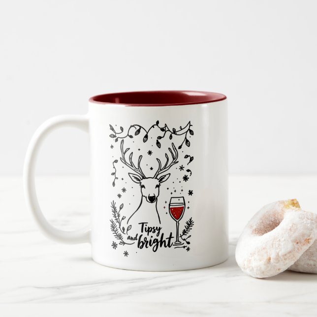 Caneca De Café Em Dois Tons Tipsy e Bright Deer (Com Donut)