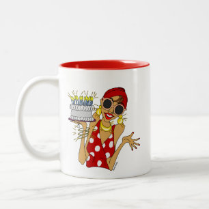 Caneca De Café Em Dois Tons Tira as velas do cartoon de aniversário