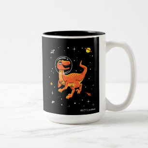 Caneca De Café Em Dois Tons Tiranossauro alaranjado Dinos no espaço