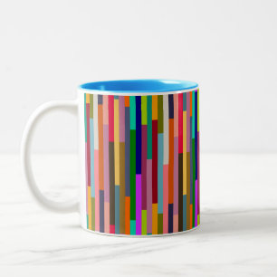 Caneca De Café Em Dois Tons Tiras Coloridas Finas