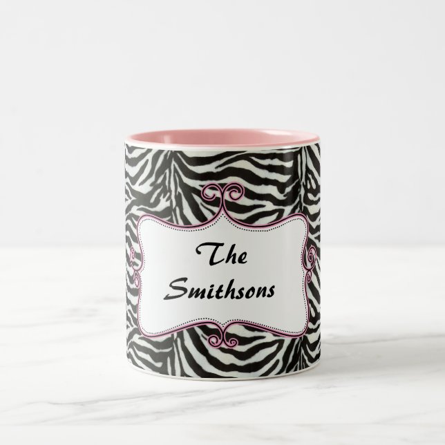 Caneca De Café Em Dois Tons Tiras de zebra de tendências cônicas, rosa persona (Centro)