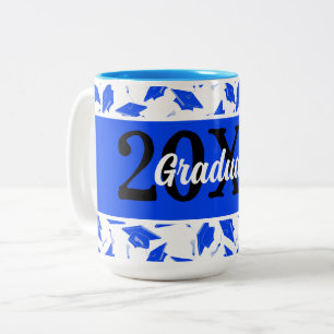 Caneca De Café Em Dois Tons Tocas de Formatura Azuis e Brancas Personalizadas