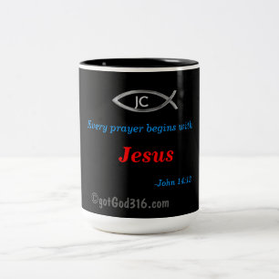 Caneca De Café Em Dois Tons Todas as orações começam com Jesus gotGod316.com