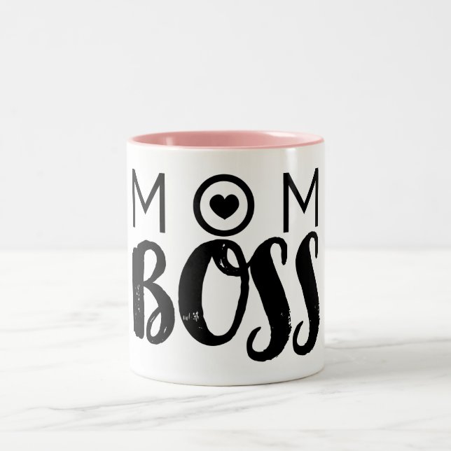 Caneca De Café Em Dois Tons Tópico de Típica Moderna MOM BOSS Script (Centro)