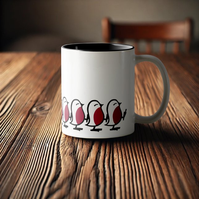 Caneca De Café Em Dois Tons Tordos Simpáticos Marchando Desenho Simples de Lin (Criador carregado)