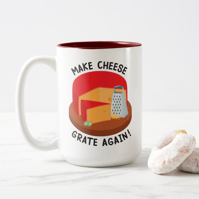 Caneca De Café Em Dois Tons Tornar Grata De Queijo Novamente (Com Donut)