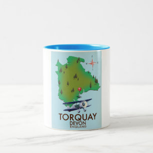 Caneca De Café Em Dois Tons Torquay Devon Vintage mapeia poster art.