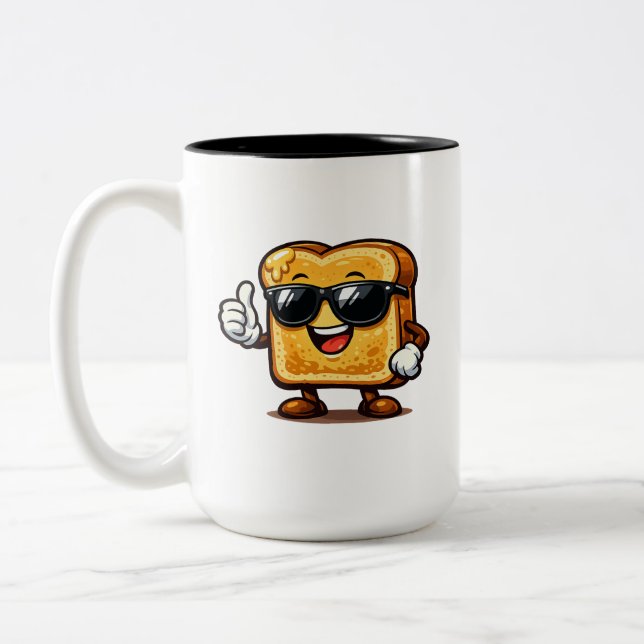 Caneca De Café Em Dois Tons Torrada Francesa Com Polegar Para Cima (Esquerda)