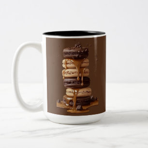 Caneca De Café Em Dois Tons Torre de Macaron de Chocolate & Caramel Delicioso