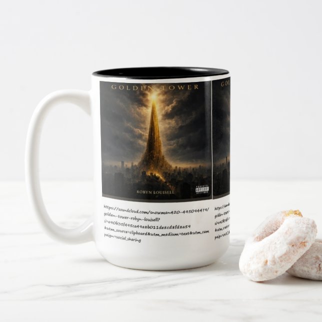 Caneca De Café Em Dois Tons Torre Dourada  (Com Donut)
