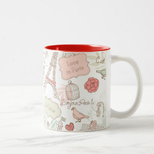 Caneca De Café Em Dois Tons torre Eiffel floral cor-de-rosa de Paris