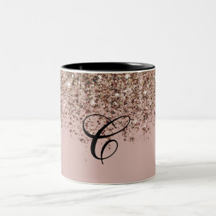 Caneca De Café Em Dois Tons Toupe Bege Rosa Bronze Dourado Brilho Glamour