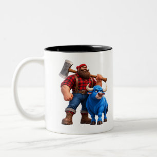 Caneca De Café Em Dois Tons Touro Azul Engraçado e Design de Lenhador 3D de De