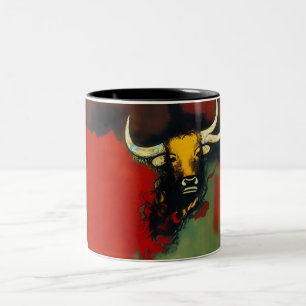 Caneca De Café Em Dois Tons Touro com 3 chifres