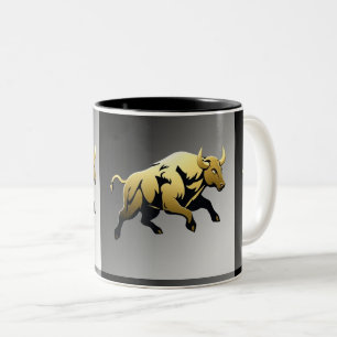 Caneca De Café Em Dois Tons Touro Dourado – Emblema de Força e Prosperidade