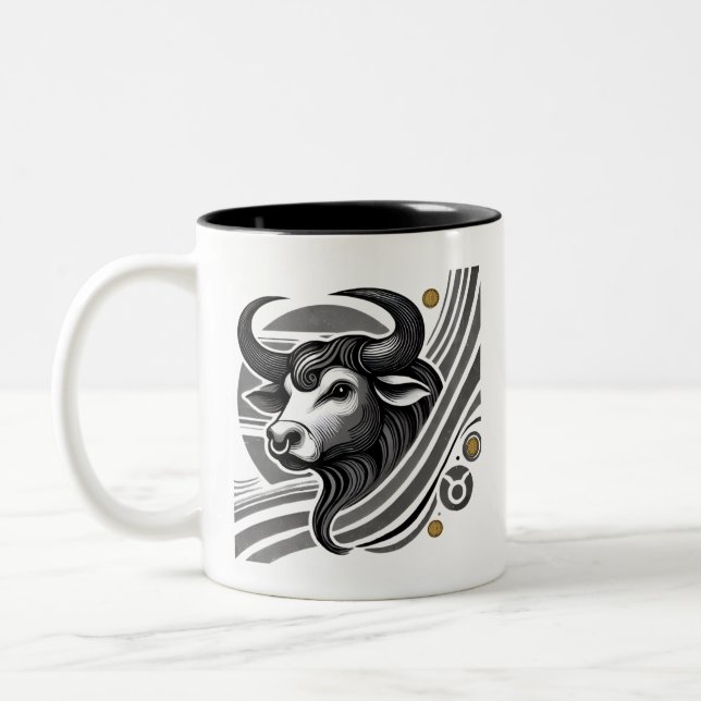 Caneca De Café Em Dois Tons Touro Negro e Branco Zodiac (Esquerda)