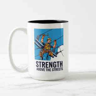 Caneca De Café Em Dois Tons Trabalhador de Linha de Energia Elétrica Gráfico