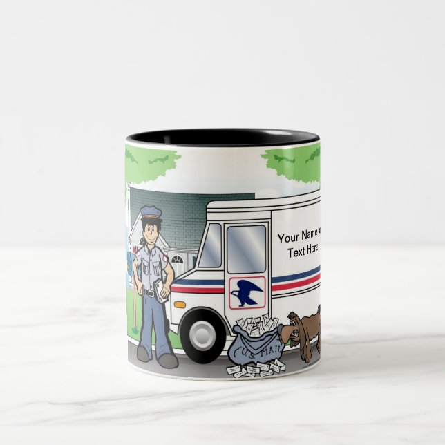 Caneca De Café Em Dois Tons Trabalhador Postal Personalizado - Cartoon Masculi (Centro)