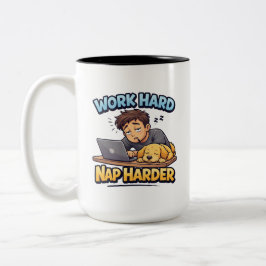 Caneca De Café Em Dois Tons Trabalhe Duro, Durma Mais Duro, Cachorro, Cartoon