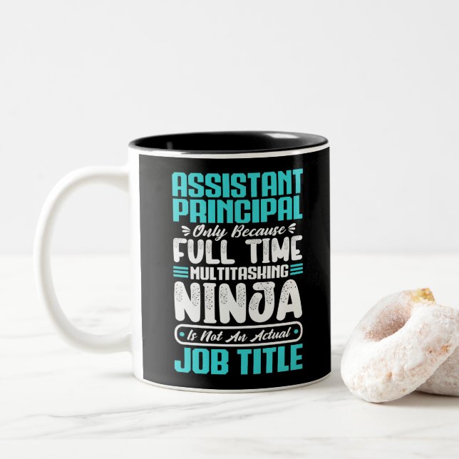 Caneca De Café Em Dois Tons Trabalho de assistente principal ocupação aniversá (Com Donut)