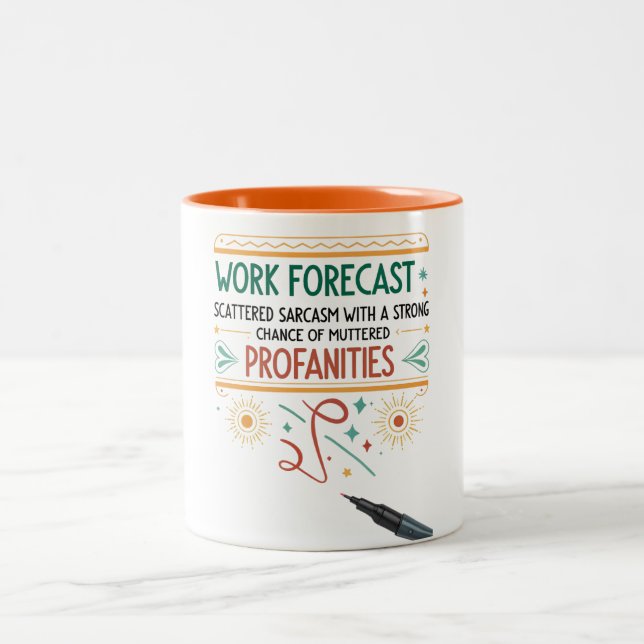 Caneca De Café Em Dois Tons Trabalho Previsão de presente engraçado e sarcásti (Centro)