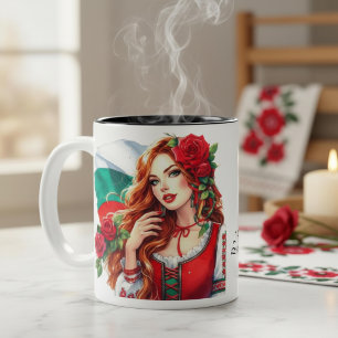 Caneca De Café Em Dois Tons Tradição de Sinalizador búlgaro Rosas vermelhas de