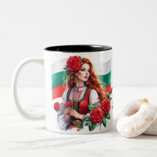 Caneca De Café Em Dois Tons Tradição de Sinalizador búlgaro Rosas vermelhas de