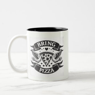 Caneca De Café Em Dois Tons Traga pizzaria engraçada para Dia de os namorados