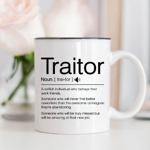 Caneca De Café Em Dois Tons Traidor Engraçado, Presente de Partida para Colega